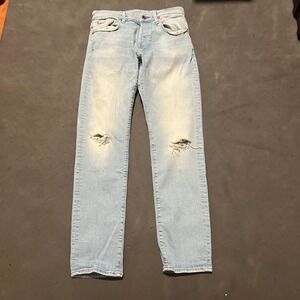 G-Star Raw 3301 Slim Jeans Mens 29x32 Light Blue Distressed Ripped Denim Pants